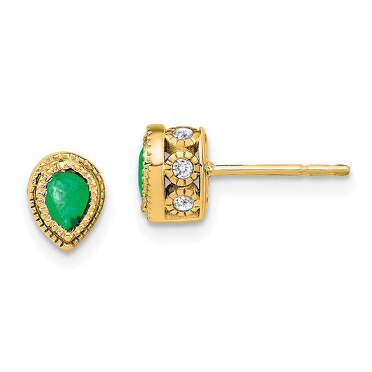 14k Yellow Gold Emerald and Real Diamond Earrings EM7094-EM-015-YA