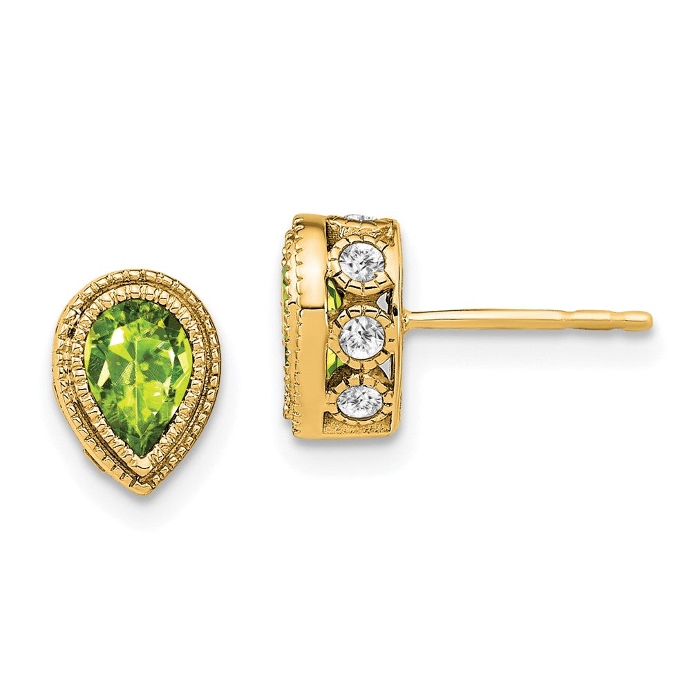 14k Yellow Gold Pear Peridot and Real Diamond Earrings EM7094-PE-032-YA