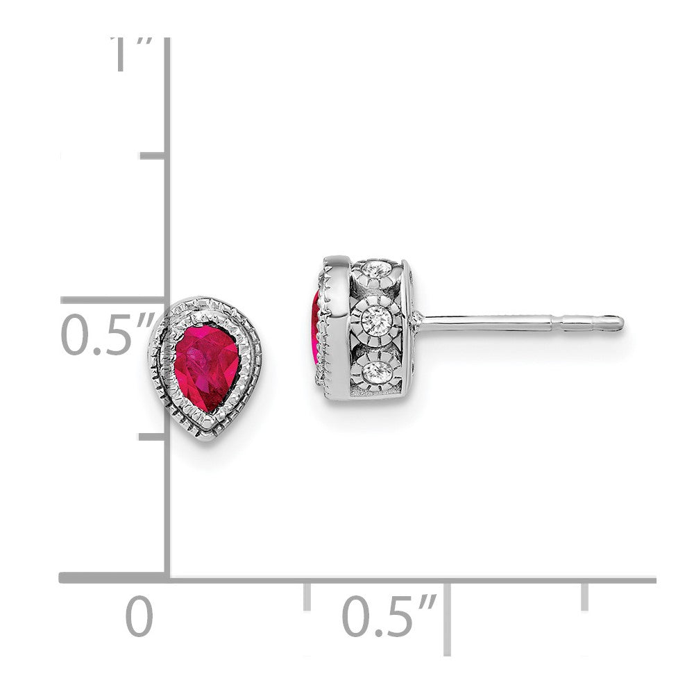 Solid 14k White Gold Simulated Ruby and CZ Earrings