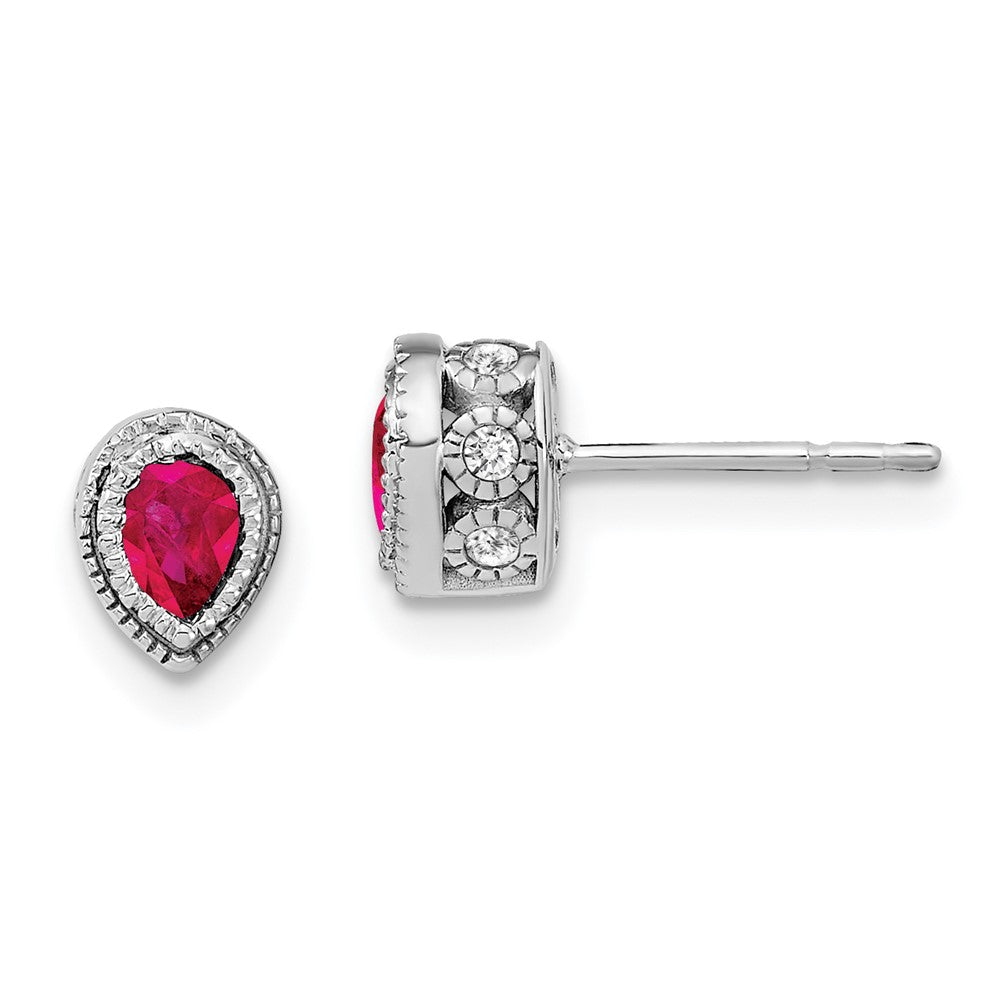 14k White Gold Ruby and Real Diamond Earrings EM7094-RU-015-WA