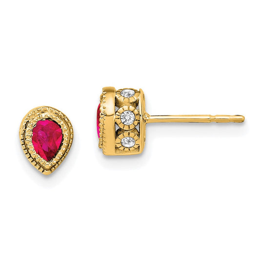 14k Yellow Gold Ruby and Real Diamond Earrings EM7094-RU-015-YA