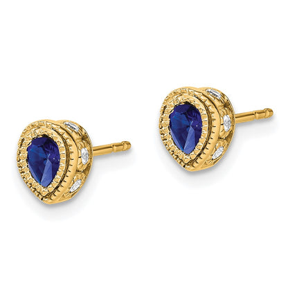 Solid 14k Yellow Gold Simulated Sapphire and CZ Earrings