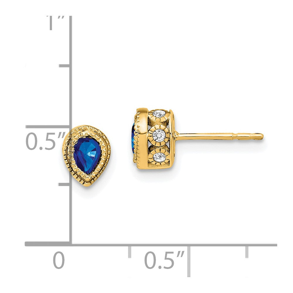 Solid 14k Yellow Gold Simulated Sapphire and CZ Earrings
