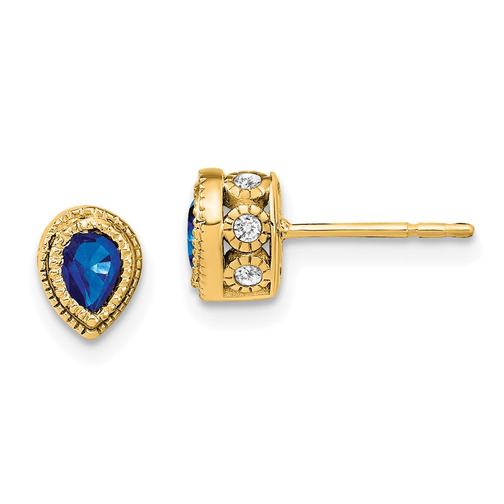 14k Yellow Gold Sapphire and Real Diamond Earrings EM7094-SA-015-YA