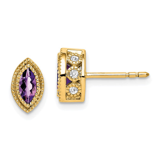 14k Yellow Gold Marquise Amethyst and Real Diamond Earrings EM7095-AM-014-YA