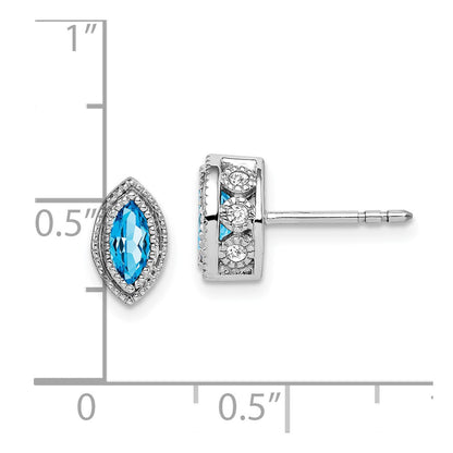 Solid 14k White Gold Marquise Simulated Blue Topaz and CZ Earrings