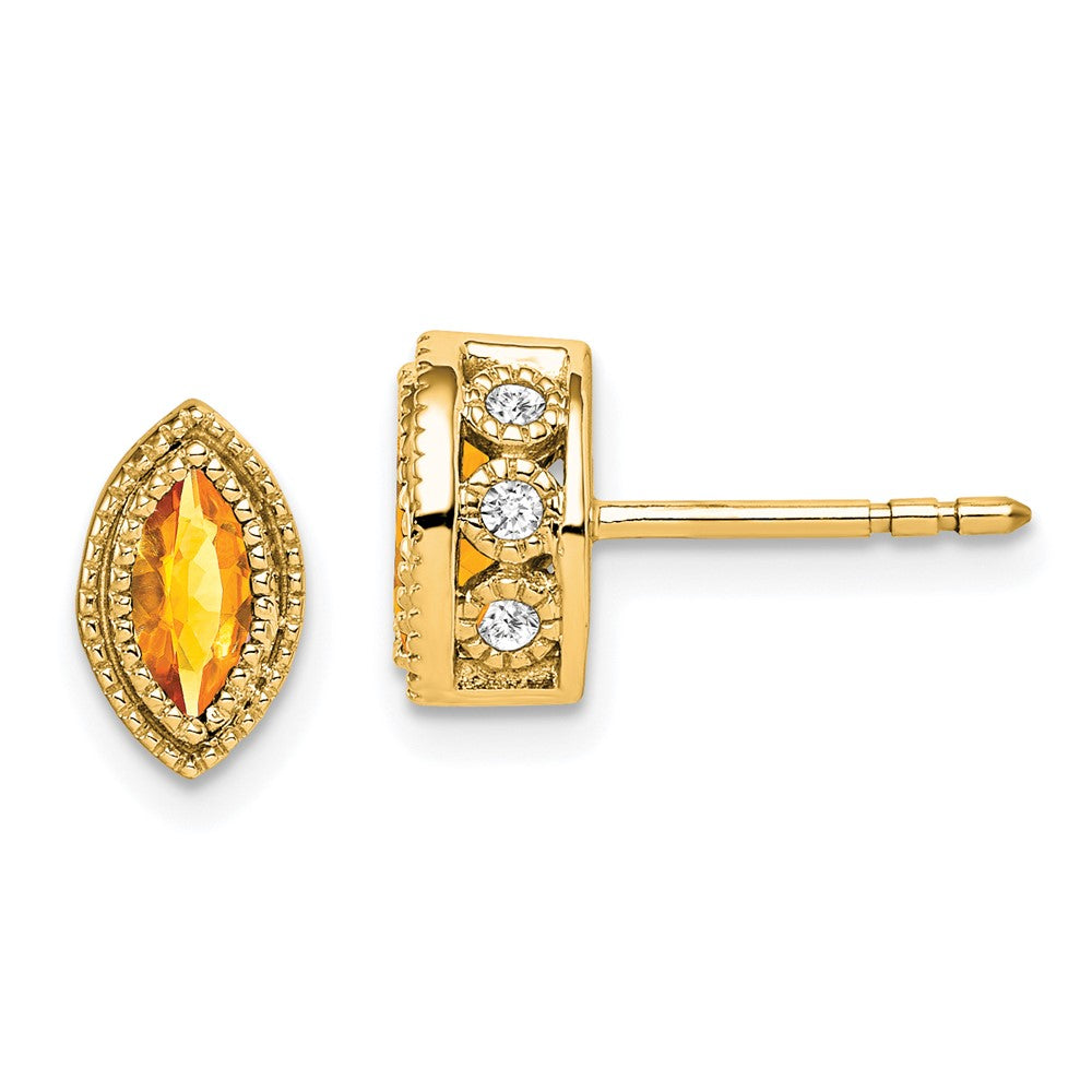14k Yellow Gold Marquise Citrine and Real Diamond Earrings EM7095-CI-014-YA