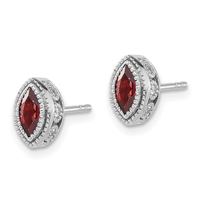 Solid 14k White Gold Marquise Simulated Garnet and CZ Earrings