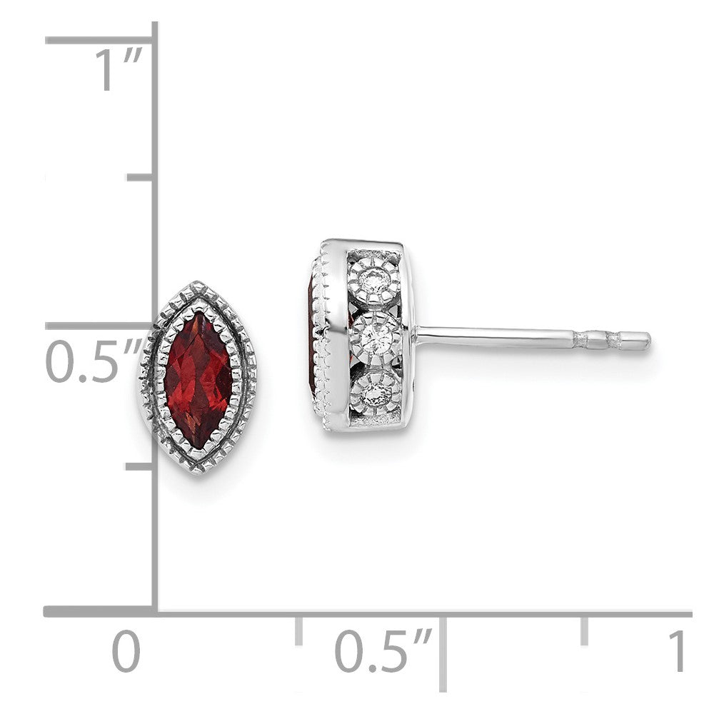 Solid 14k White Gold Marquise Simulated Garnet and CZ Earrings