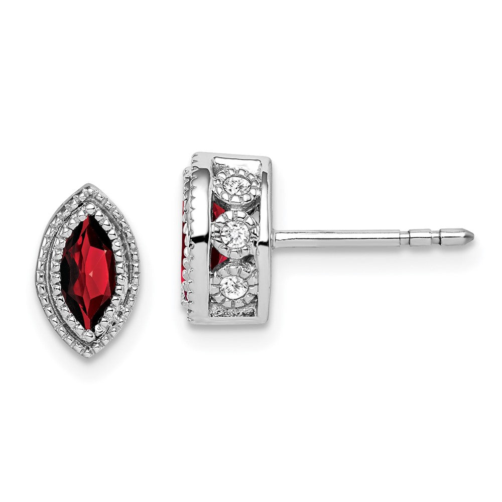 14k White Gold Marquise Garnet and Real Diamond Earrings EM7095-GA-014-WA