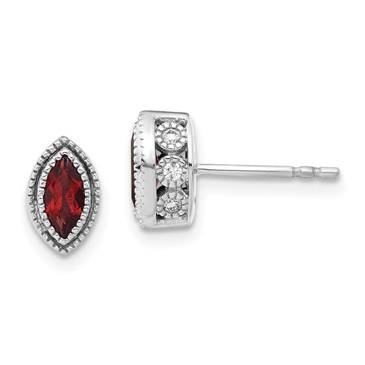 Solid 14k White Gold Marquise Simulated Garnet and CZ Earrings