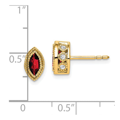 Solid 14k Yellow Gold Marquise Simulated Garnet and CZ Earrings