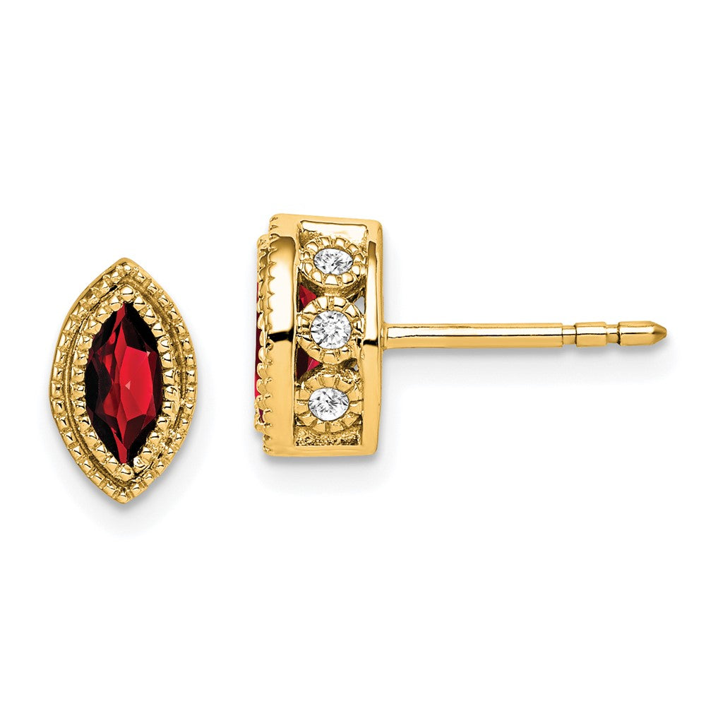 14k Yellow Gold Marquise Garnet and Real Diamond Earrings EM7095-GA-014-YA