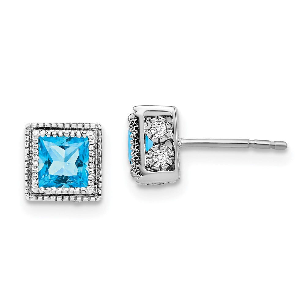 14k White Gold Square Blue Topaz and Real Diamond Earrings EM7096-BT-016-WA