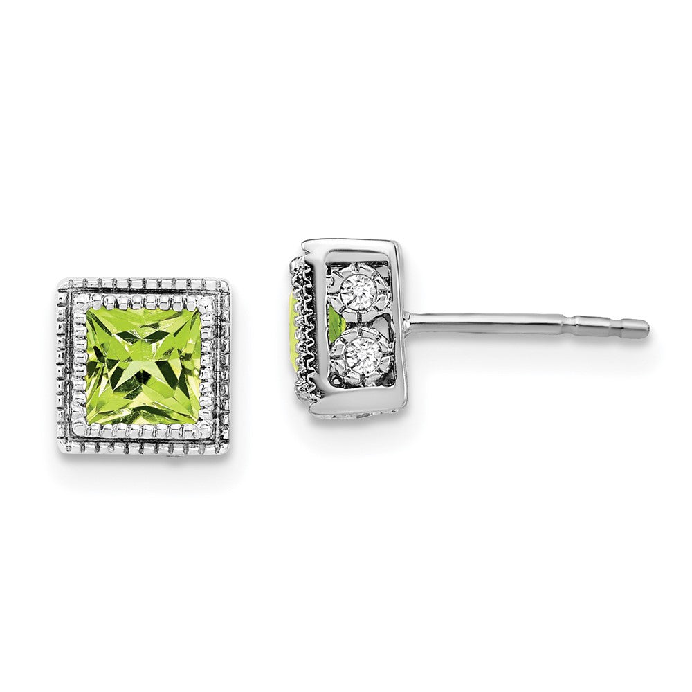 14k White Gold Square Peridot and Real Diamond Earrings EM7096-PE-016-WA