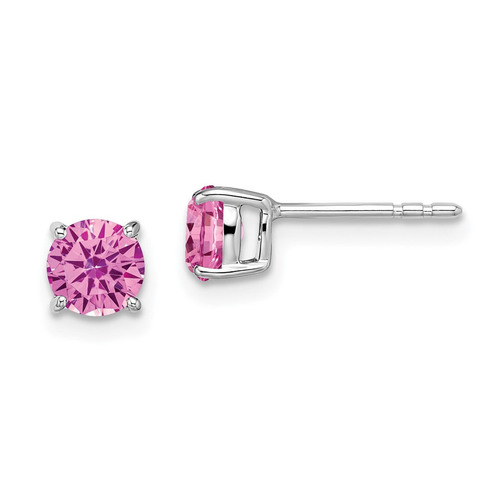 14k White Gold Round Created Pink Sapphire Earrings EM7097-CPS-W