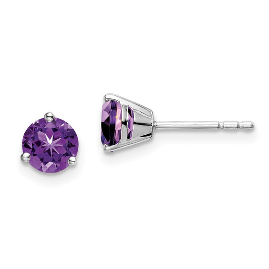 14k White Gold Round Amethyst Earrings EM7098-AM-W