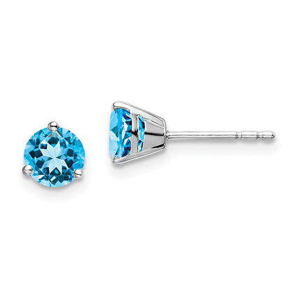 14k White Gold Round Blue Topaz Earrings EM7098-BT-W