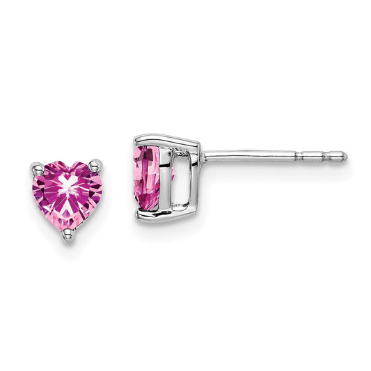 14k White Gold Heart Created Pink Sapphire Earrings EM7099-CPS-W
