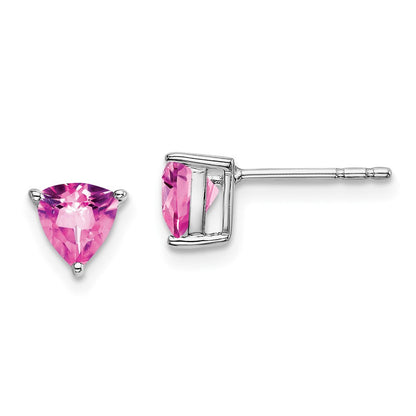 14k White Gold Trillion Created Pink Sapphire Earrings EM7100-CPS-W