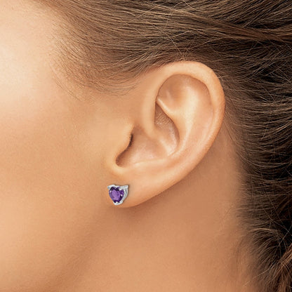 14k White Gold Heart Amethyst Earrings