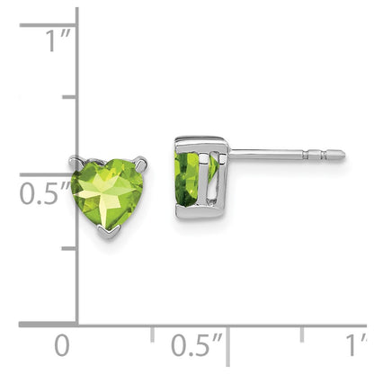 Solid 14k White Gold Heart Simulated Peridot Earrings