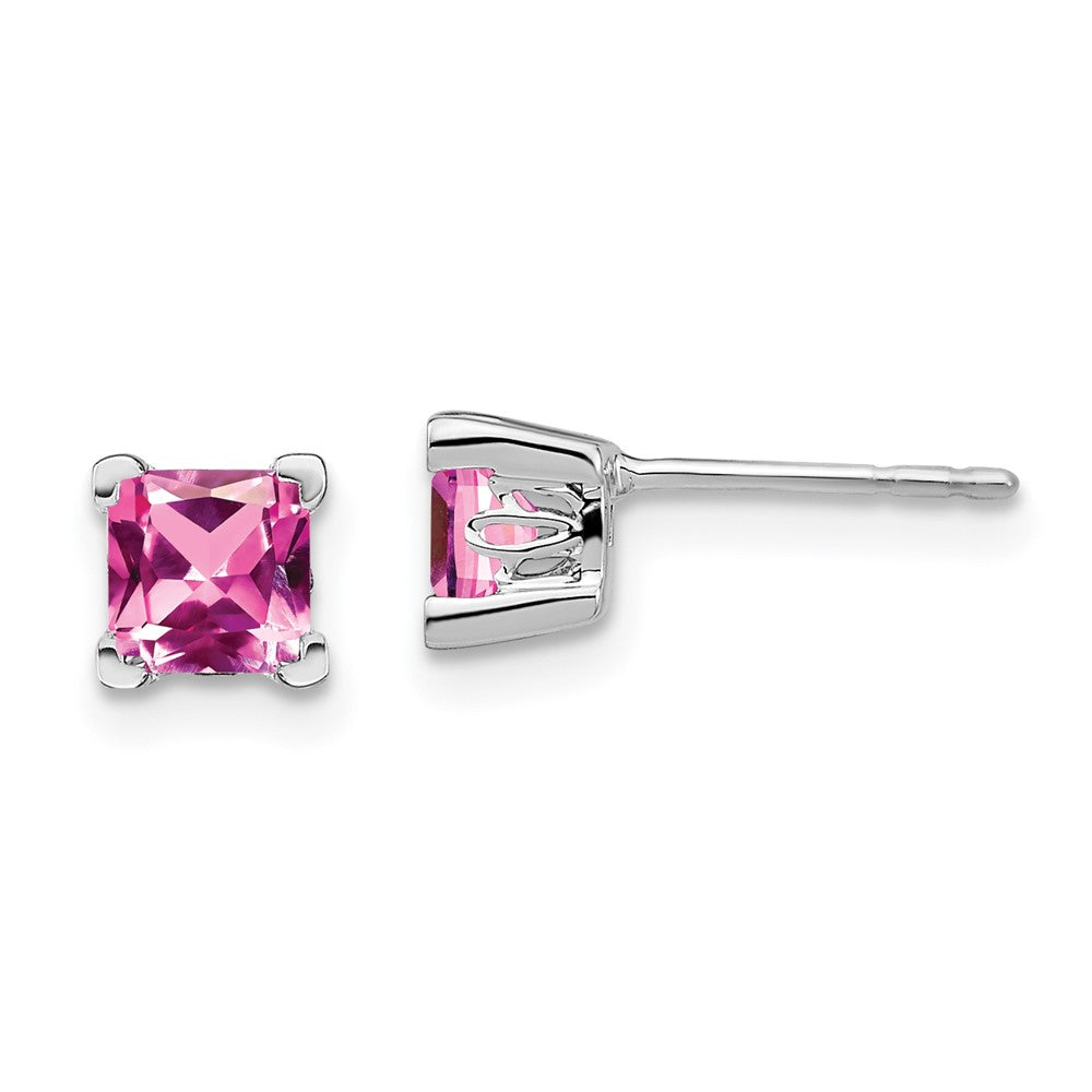 14k White Gold Square Created Pink Sapphire Earrings EM7102-CPS-W