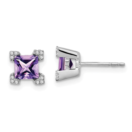 14k White Gold Square Amethyst and Real Diamond Earrings EM7103-AM-007-WA