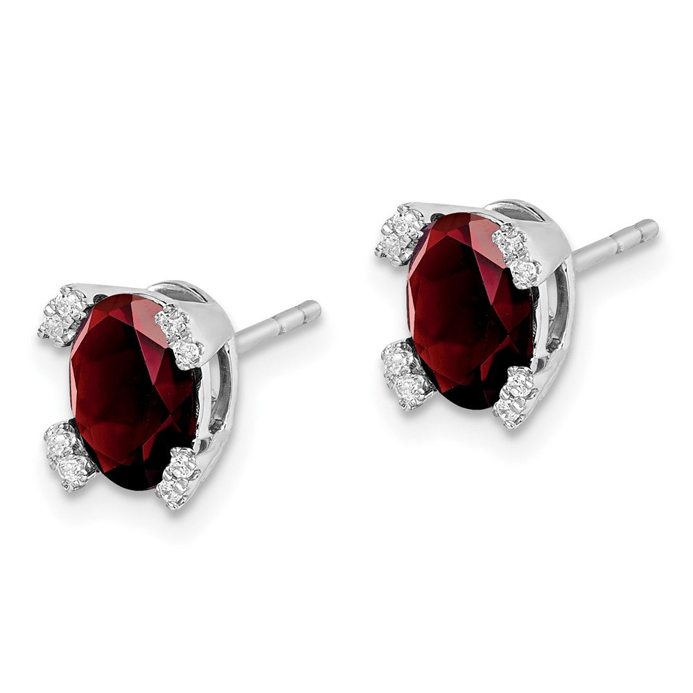 Solid 14k White Gold Oval Simulated Garnet and CZ Earrings