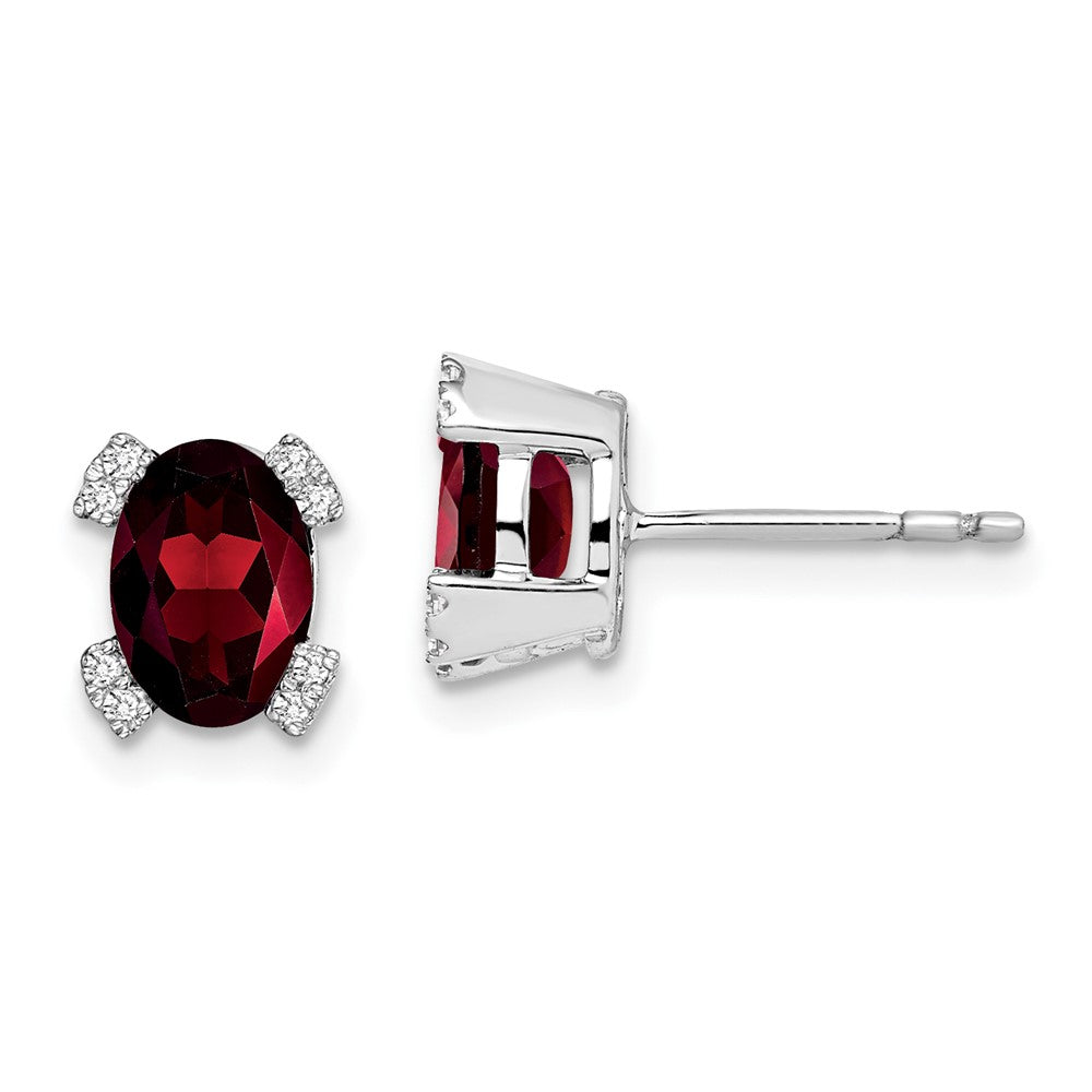 Solid 14k White Gold Oval Simulated Garnet and CZ Earrings