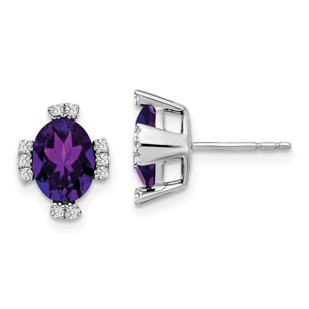 14k White Gold Oval Amethyst and Real Diamond Earrings EM7105-AM-016-WA