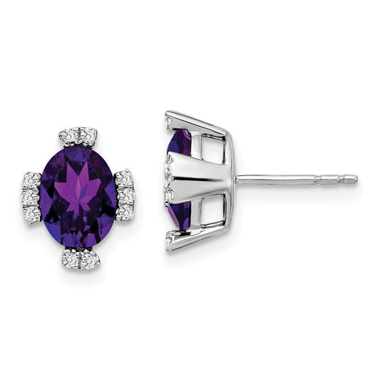 14k White Gold Oval Amethyst and Real Diamond Earrings EM7105-AM-016-WA