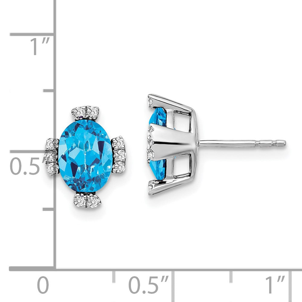 Solid 14k White Gold Oval Simulated Blue Topaz and CZ Earrings