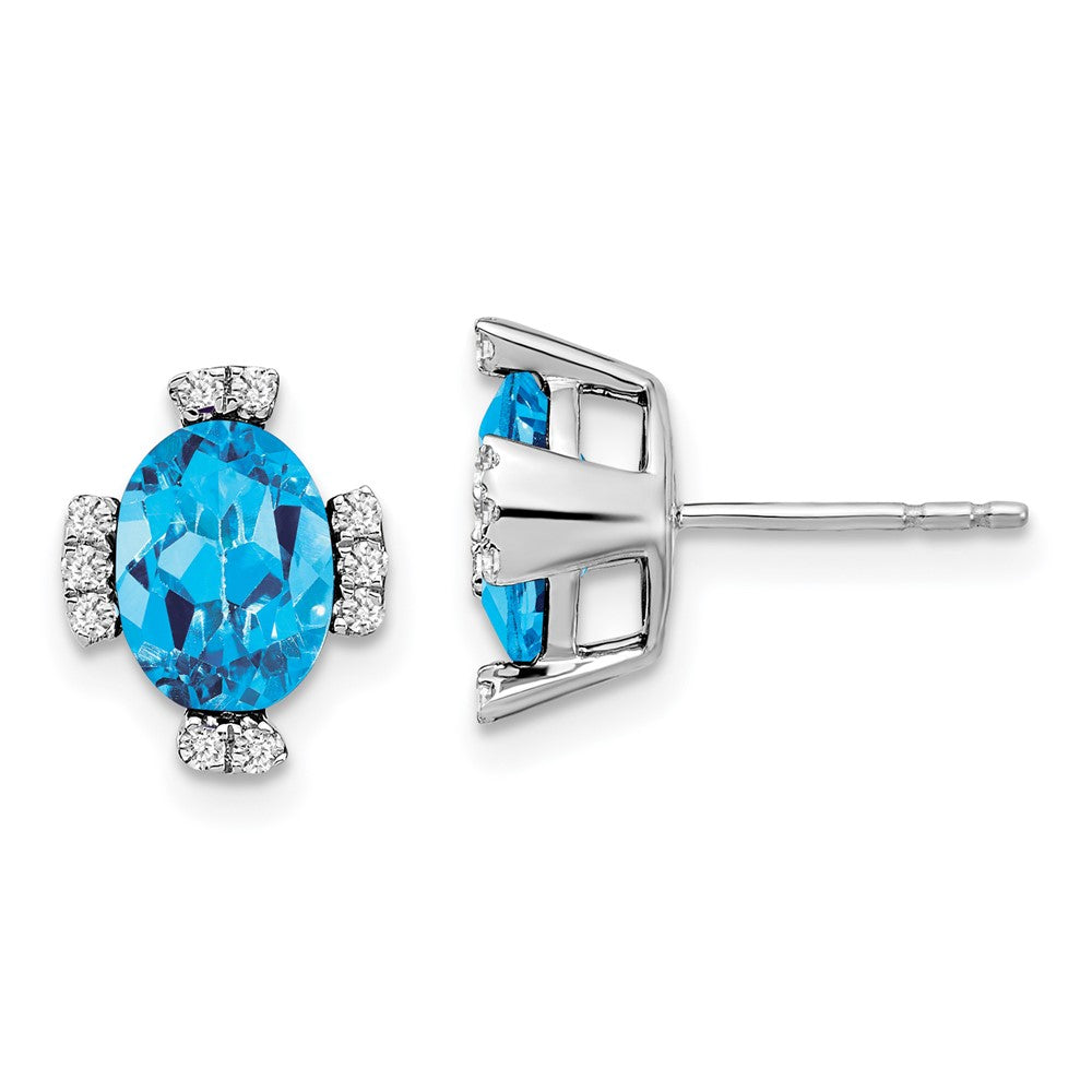 14k White Gold Oval Blue Topaz and Real Diamond Earrings EM7105-BT-016-WA