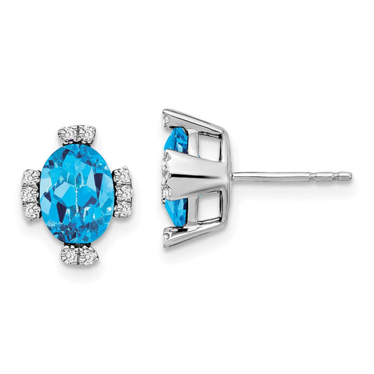 14k White Gold Oval Blue Topaz and Real Diamond Earrings EM7105-BT-016-WA