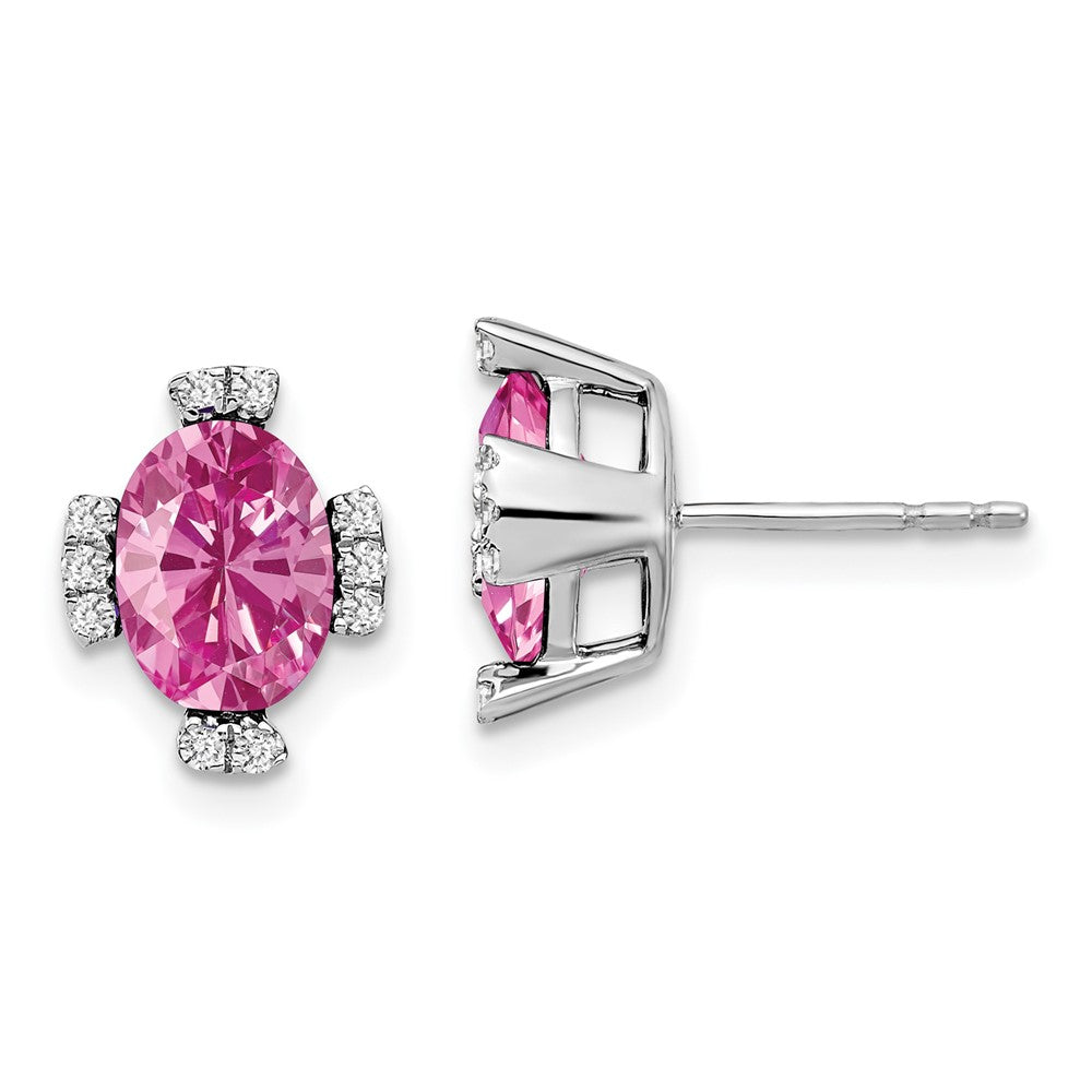 14k White Gold Oval Created Pink Sapphire and Real Diamond Earrings EM7105-CPS-016-WA