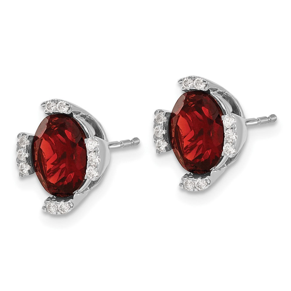 Solid 14k White Gold Oval Simulated Garnet and CZ Earrings