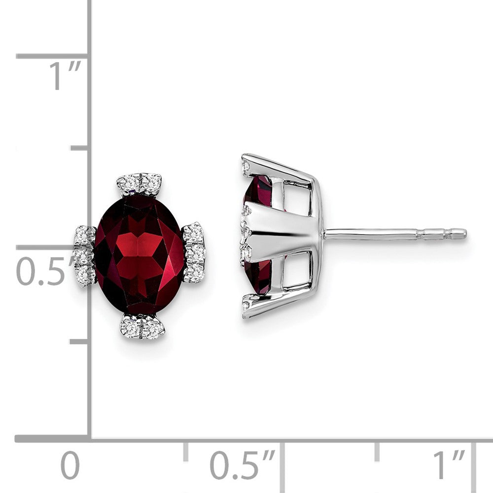 Solid 14k White Gold Oval Simulated Garnet and CZ Earrings