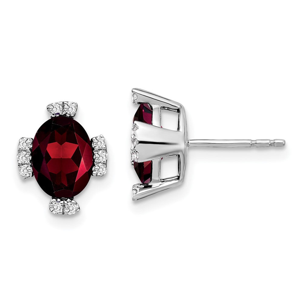 14k White Gold Oval Garnet and Real Diamond Earrings EM7105-GA-016-WA