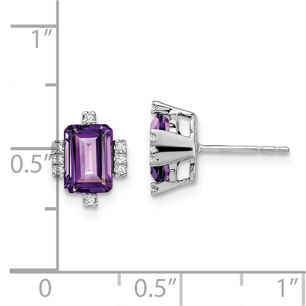 Solid 14k White Gold Simulated Emerald Simulated-shape Amethyst and CZ Earrings