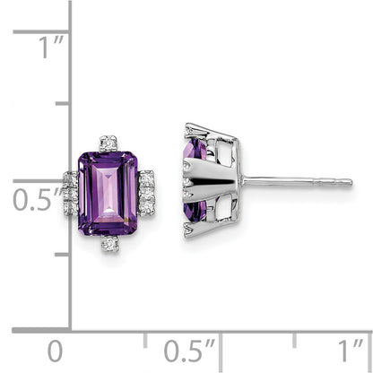 Solid 14k White Gold Simulated Emerald Simulated-shape Amethyst and CZ Earrings