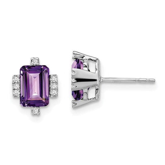 14k White Gold Emerald-shape Amethyst and Real Diamond Earrings EM7106-AM-008-WA