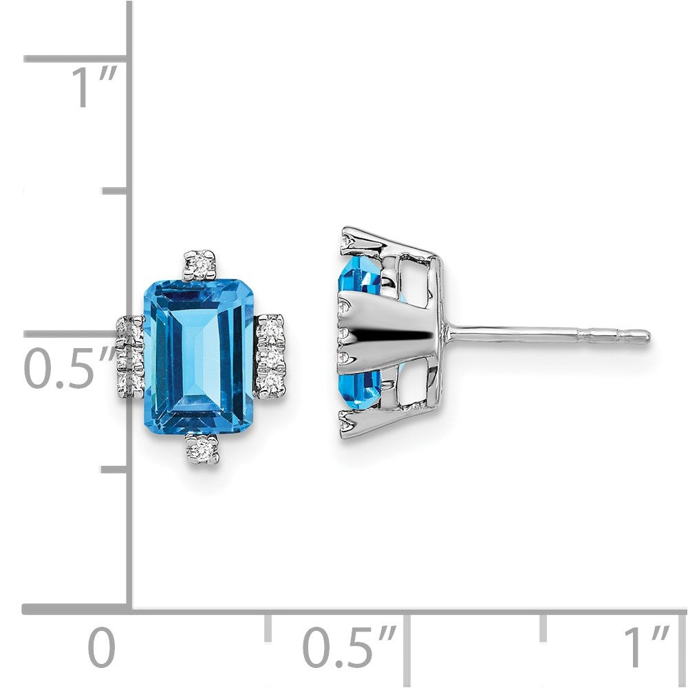 Solid 14k White Gold Simulated Emerald Simulated-shape Blue Topaz and CZ Earrings