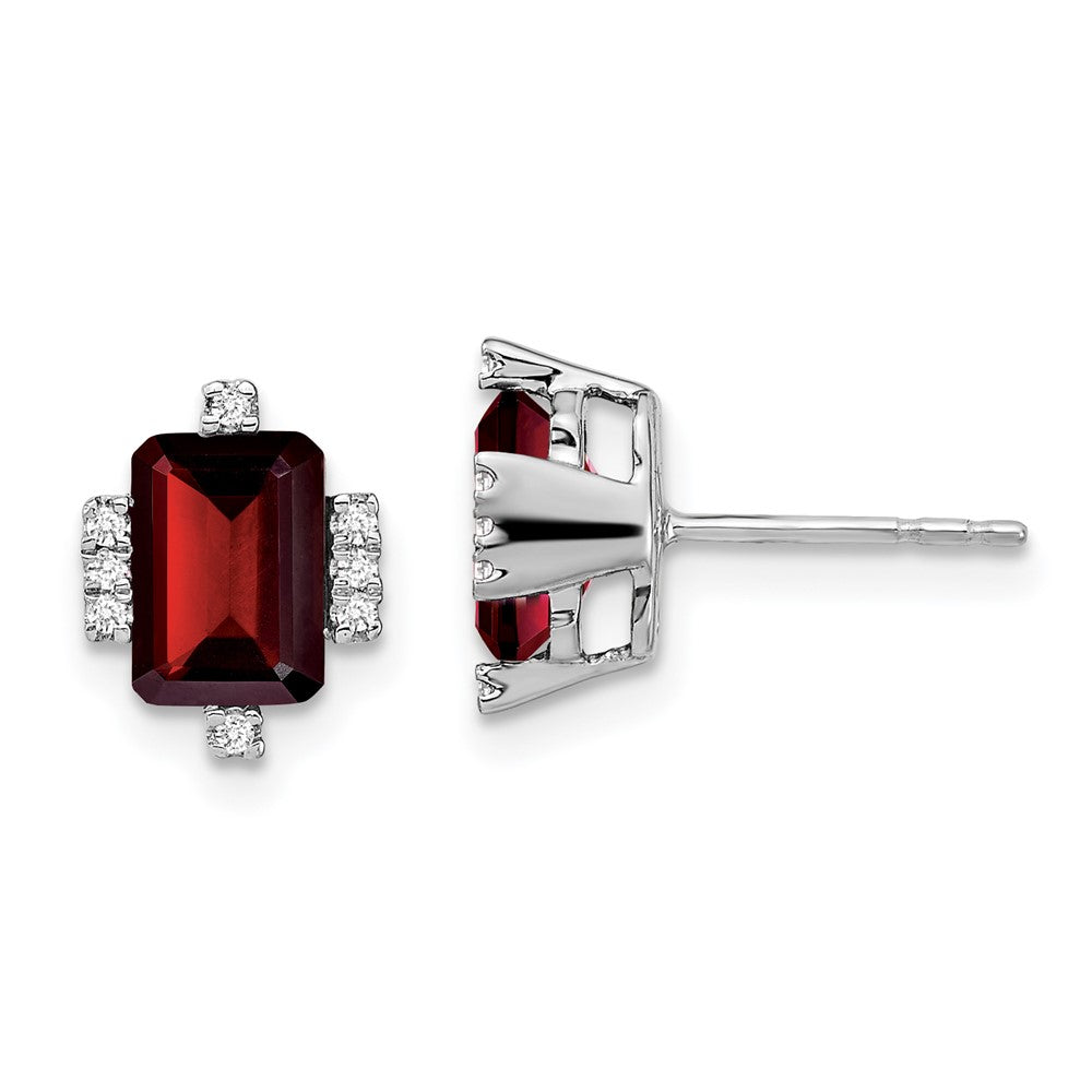 14k White Gold Emerald-shape Garnet and Real Diamond Earrings EM7106-GA-008-WA