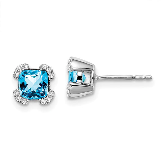 14k White Gold Cushion Blue Topaz and Real Diamond Earrings EM7107-BT-010-WA