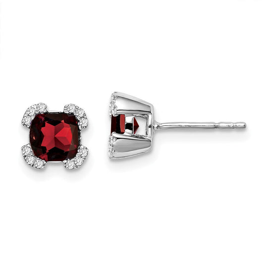 14k White Gold Cushion Garnet and Real Diamond Earrings EM7107-GA-010-WA