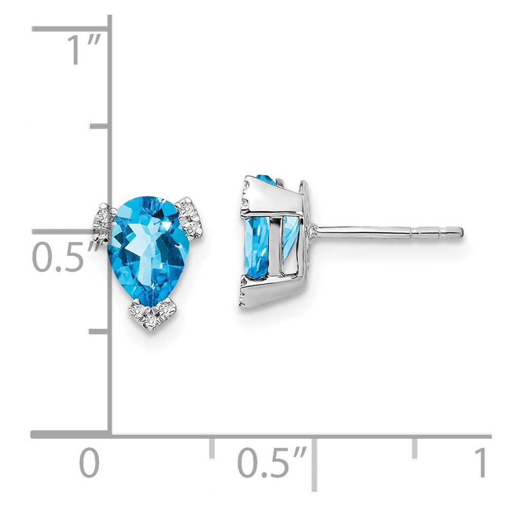 Solid 14k White Gold Pear Simulated Blue Topaz and CZ Earrings