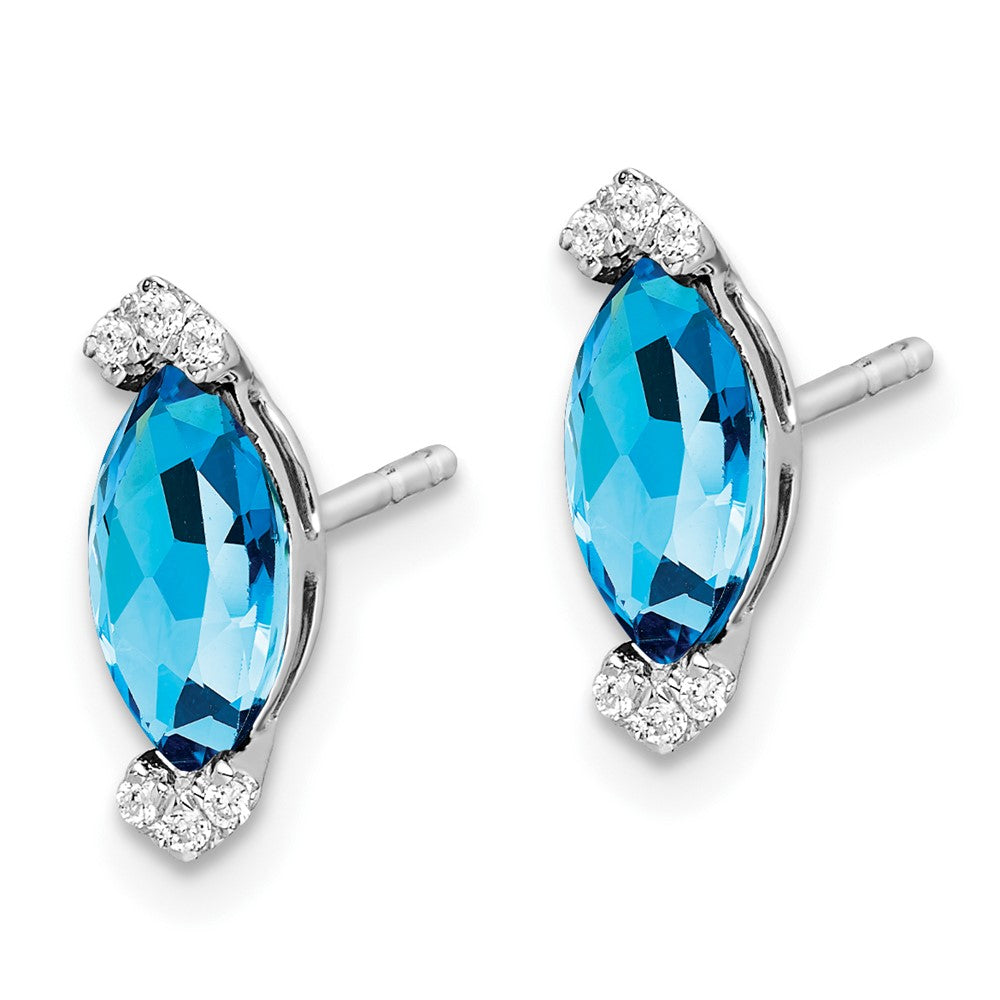 Solid 14k White Gold Marquise Simulated Blue Topaz and CZ Earrings