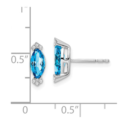 Solid 14k White Gold Marquise Simulated Blue Topaz and CZ Earrings