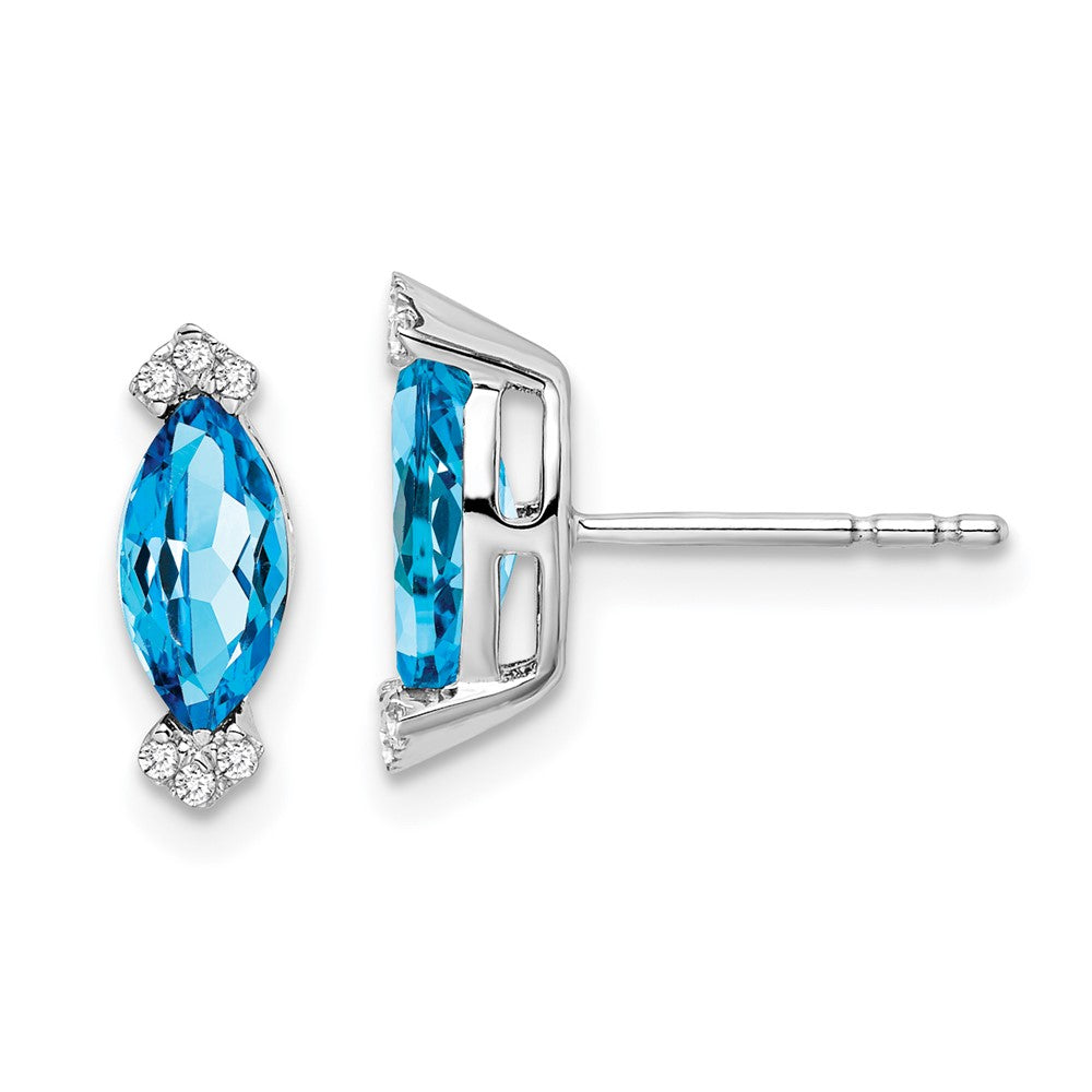 14k White Gold Marquise Blue Topaz and Real Diamond Earrings EM7109-BT-005-WA